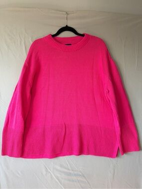 Gap Womens Relaxed Fit Cotton Crewneck XL Pink Wide Ribbed Cuffs/Hem Side Slits